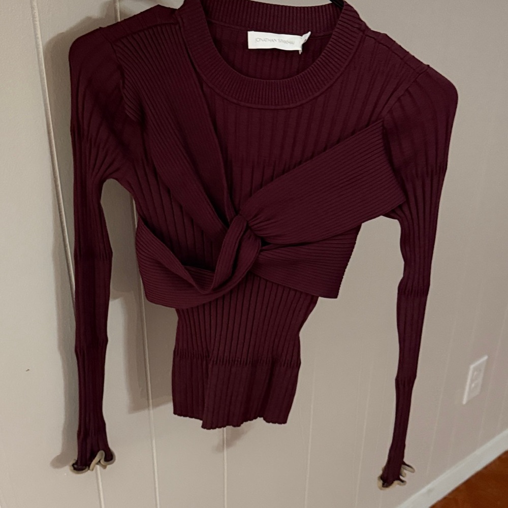 Jonathan Simkhai Burgundy Ribbed Crew Neck Sweater